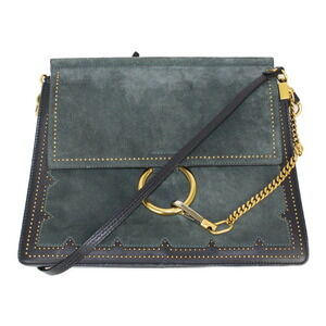Chloe FAYE shoulder bag dark green suede leather clutch chain